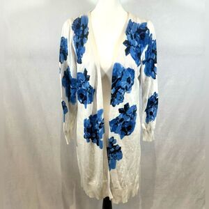 NY Collection white and cobalt blue floral cardigan sweater size XL